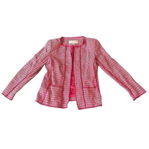 Doncaster Silk Jacket Pink Ivory Womens Sz 6 Chevron Open Front Shoulder Pads